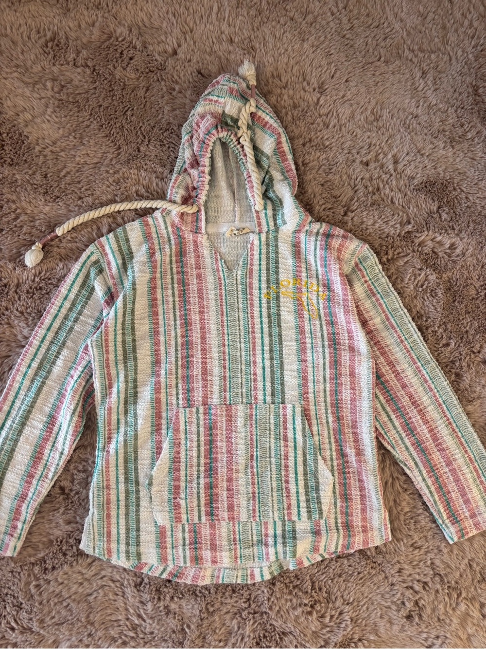 Maya Pastel Striped Hooded Baja Pullover